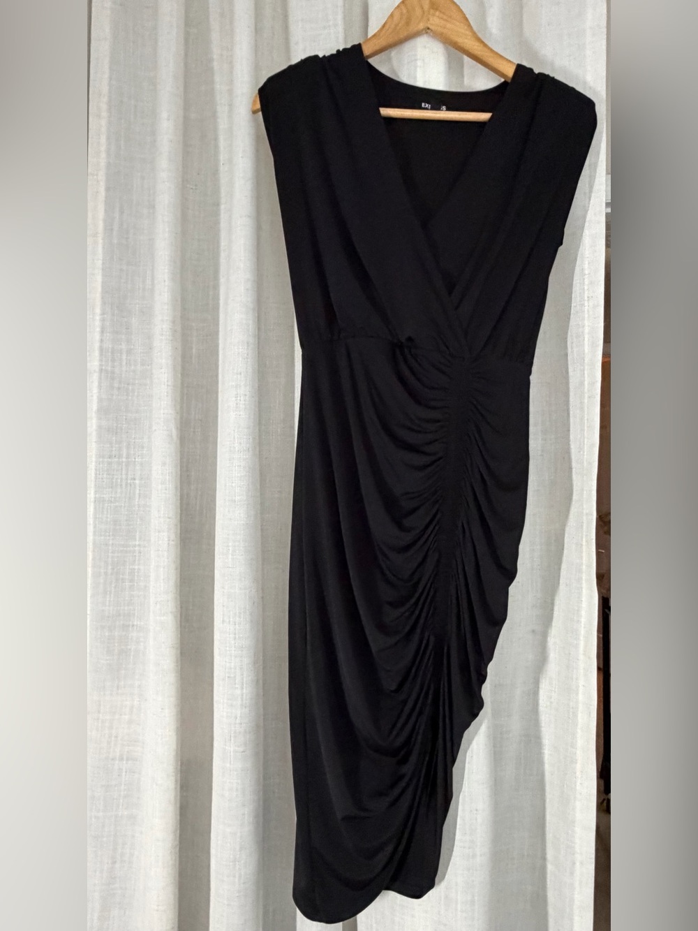 Express Black Asymmetrical Ruched V-Neck Dress